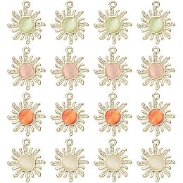 SUNNYCLUE 1 Box 16Pcs 4 Colors Sunflower Charms Sun Pendant Charm Colorful Glass Cabochons Half Round Beads Alloy Gold Plated Flatback for Jewelry Making Bracelet Necklaces Crafts Supplies