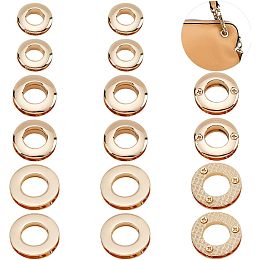 WADORN 18pcs Alloy Eyelets Grommets, Metal Screw-in Together Eyelets 10.5/13.8/16mm Round Grommet Snap Hole O-Ring Bag Loop Connector for DIY Handbag Clothes Curtain Leathercraft Making, Light Gold