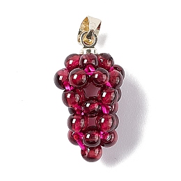 Honeyhandy Natural Garnet Cluster Pendants, Grape Charm, with Brass Findings, Light Gold, 19x10x9.5mm, Hole: 4x4mm