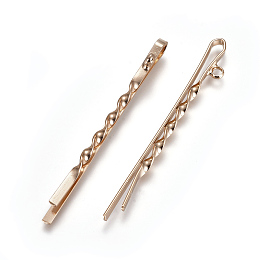 Honeyhandy Iron Hair Bobby Pin Findings, with Loop, Light Gold, 55.5x2x3~6mm, Hole: 2mm