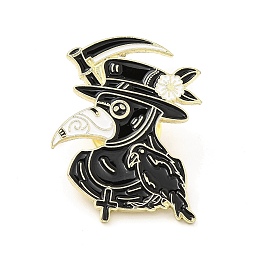 Honeyhandy Plague Doctor Enamel Pin, Light Gold Alloy Brooch for Clothes Backpack, Bird Pattern, 30.5x24x1.5mm