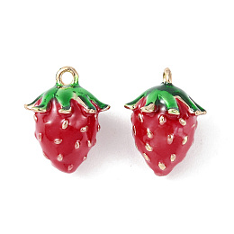 Honeyhandy Brass Enamel Charms, Imitation Fruit, Light Gold, Strawberry Charm, FireBrick, 13x11x10mm, Hole: 1.2mm