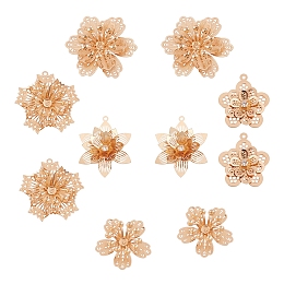 SUNNYCLUE 10Pcs 5 Style Brass Rhinestone Pendants, with Brass Cabochon Rhinestone Settings & Pendant Rhinestone Settings, Flower, Light Gold, 27x25x4mm, Hole: 1.5mm