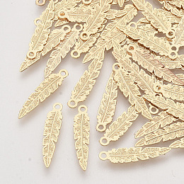 Honeyhandy Brass Pendants, Etched Metal Embellishments, Long-Lasting Plated, Feather, Light Gold, 17x4x0.3mm, Hole: 1mm