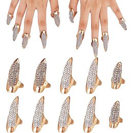 CHGCRAFT 10Pcs 3 Sizes Hallowee Costume Claws Fake Nails Ring Set Gothic Punk Finger Claws Cosplay Eagle Claws Rings Rhinestone Full Finger Rings for Halloween Costume Cosplay