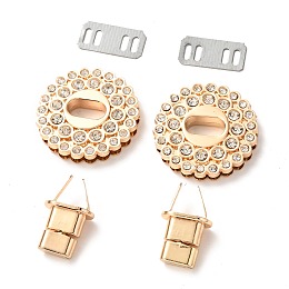 Honeyhandy Flat Round Zinc Alloy with Rhinestones Bag Twist Lock Clasps, Handbags Turn Lock, Light Gold, 3.95x0.85cm, Inner Diameter: 1.4x0.7cm