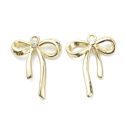 Honeyhandy Alloy Pendants, Bowknot with Rhinestone, Golden, 26x20x4mm, Hole: 1.6mm