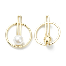 Honeyhandy Alloy Pendants with Acrylic Pearl Beads, Flat Round, Light Gold, 27x20.5x8.5mm, Hole: 1.2x5mm