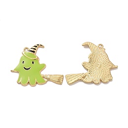 Halloween Theme Rack Plating Alloy Enamel Pendants, Ghost Charms, Light Gold, 33x39x2mm, Hole: 2mm