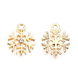 Honeyhandy Alloy Pendants, with Crystal Rhinestone, Snowflake, Light Gold, Light Gold, 16x13x3mm, Hole: 1.8mm