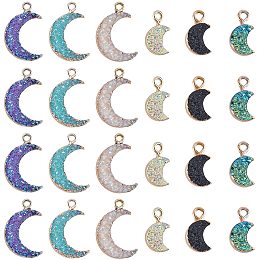 SUPERFINDINGS 24Pcs 6 Colors 2 Sizes Moon Resin Druzy Pendant Moon Imitation Druzy Agate Stone Pendant with Plated Gold Edge for DIY Jewelry Making Necklace Bracelet