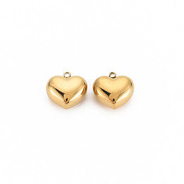 Honeyhandy Ion Plating(IP) 304 Stainless Steel Charms, Heart, Real 14K Gold Plated, 10x10x6mm, Hole: 1.2mm