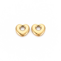 Honeyhandy Ion Plating(IP) 304 Stainless Steel Charms, Heart, Real 14K Gold Plated, 12x12x3mm, Hole: 4mm