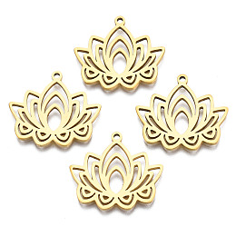 Honeyhandy 201 Stainless Steel Pendants, Lotus, Real 18K Gold Plated, 22x24.5x1.5mm, Hole: 1.5mm