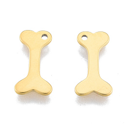 Honeyhandy Ion Plating(IP) 201 Stainless Steel Charms, Bone, Real 18K Gold Plated, 15x7.5x1mm, Hole: 1.2mm