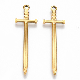 Honeyhandy 304 Stainless Steel Pendants, Sword Charm, Real 18K Gold Plated, 45x13.5x2mm, Hole: 1.8mm