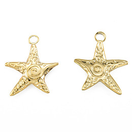 Ion Plating(IP) 201 Stainless Steel Pendants, Starfish, Real 18K Gold Plated, 23x20x2.5mm, Hole: 2mm