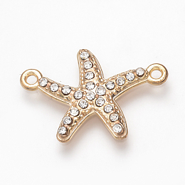 Honeyhandy Alloy Rhinestone Links connectors, Starfish/Sea Stars, Light Gold, 23x16x2.5mm, Hole: 1mm