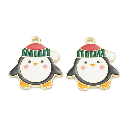 Honeyhandy Alloy Enamel Pendants, Christmas Penguin, Colorful, Light Gold, 22.5x18.5x1mm, Hole: 1mm