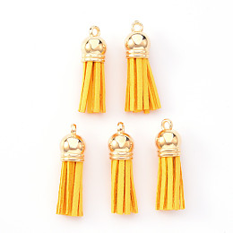 Honeyhandy Faux Suede Tassel Pendant Decorations, with CCB Plastic Cord Ends, Light Gold, 33~35x10mm, Hole: 2.5mm