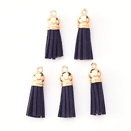 Honeyhandy Faux Suede Tassel Pendant Decorations, with CCB Plastic Cord Ends, Light Gold, 33~35x10mm, Hole: 2.5mm