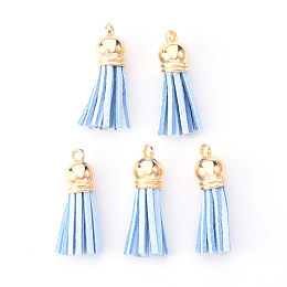 Honeyhandy Faux Suede Tassel Pendant Decorations, with CCB Plastic Cord Ends, Light Gold, 33~35x10mm, Hole: 2.5mm