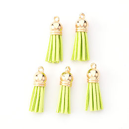 Honeyhandy Faux Suede Tassel Pendant Decorations, with CCB Plastic Cord Ends, Light Gold, 33~35x10mm, Hole: 2.5mm