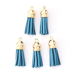 Honeyhandy Faux Suede Tassel Pendant Decorations, with CCB Plastic Cord Ends, Light Gold, 33~35x10mm, Hole: 2.5mm