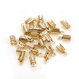 Honeyhandy Brass Folding Crimp Ends, Fold Over Crimp Cord Ends, Light Gold, 8x3~3.5mm, Hole: 1mm, Inner Diameter: 3mm