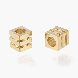 Honeyhandy Brass Spacer Beads, Long-Lasting Plated, Grooved Cube, Real 18K Gold Plated, 2.5x2.5x2.25mm, Hole: 1.6mm