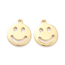 Honeyhandy Brass Pendants, Long-Lasting Plated, Flat Round with Smiling Face, Real 14K Gold Plated, 13x11x1mm, Hole: 1.2mm