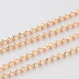 Honeyhandy Soldered Brass Faceted Ball Chain, Light Gold, 1.2mm