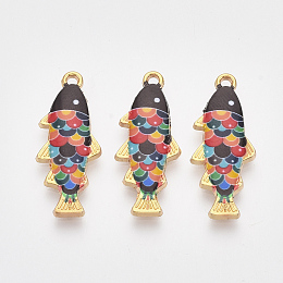 Honeyhandy Printed Alloy Pendants, with Enamel, Fish, Light Gold, Colorful, 27.5x11x2.5mm, Hole: 1.4mm