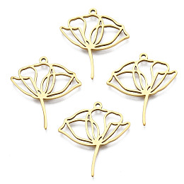 Honeyhandy 201 Stainless Steel Pendants, Lotus, Real 18K Gold Plated, 27.5x25x1.5mm, Hole: 1.4mm