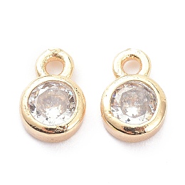 Honeyhandy Brass Micro Pave Clear Cubic Zirconia Charms Pendants, Long-Lasting Plated, Flat Round, Real 18K Gold Plated, 8x5x2mm, Hole: 1.2mm