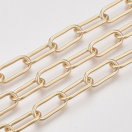 Honeyhandy Unwelded Iron Paperclip Chains, Drawn Elongated Cable Chains, with Spool, Light Gold, 16x7x1.6mm, about 82.02 Feet(25m)/roll