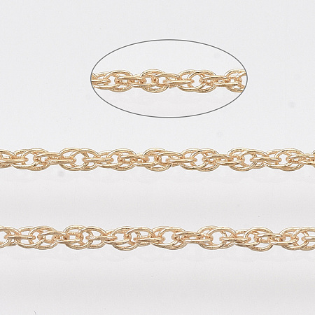 Honeyhandy Soldered Brass Coated Iron Rope Chains, with Spool, Light Gold, 2x1.4x0.3mm, about 39.37 Feet(12m)/roll