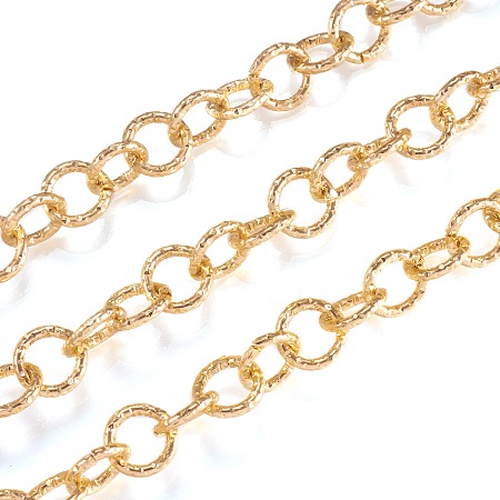 ARRICRAFT Aluminium Rolo Chains, Belcher Chain, Textured, with Spool, Unwelded, Light Gold, 11.5x2mm, about 32.8 Feet(10m)/roll