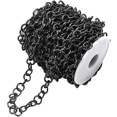 CHGCRAFT Aluminium Rolo Chains Textured Surface Connector with Spool Unwelded Chain Gunmetal Color Chains for DIY Jewelry Making About 10m/roll 11.5x2mm