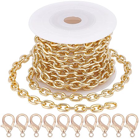 CHGCRAFT 118Inches Oval Gold Plated Brass Cable Chains with Spool for Bracelet Necklace Jewelry Making with10Pcs Lobster Claw Clasp Necklaces