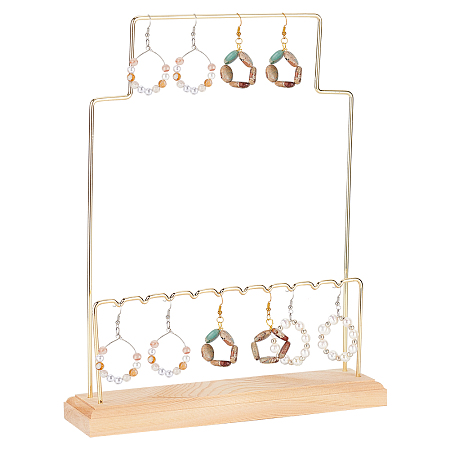 FINGERINSPIRE Iron Multi-Tier Earring Display Organizer Holder, Earring Display Tower for Hanging Earrings, with Wood Pedestal, Light Gold, Finish Product: 22x5x27.5cm, about 3pcs/set