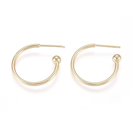 Honeyhandy Brass Stud Earrings, Half Hoop Earrings, with 925 Sterling Silver Pin, Long-Lasting Plated, Real 14K Gold Plated, 20x21x4mm, Pin: 0.8mm