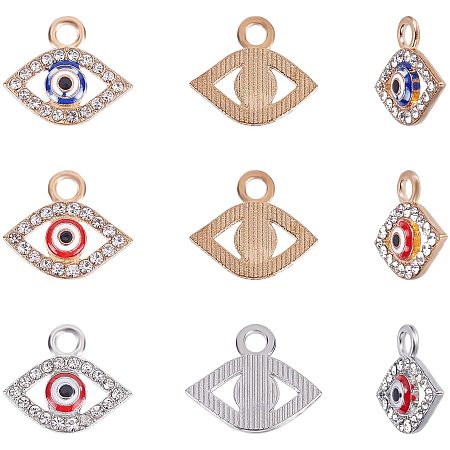 SUPERFINDINGS About 60Pcs Rhinestones Evil Eye Pendants 3 Colors Alloy Evil Eye Connectors Charms Pendants for Jewelry Earring Bracelet Necklace Pendant Making,Hole: 2mm