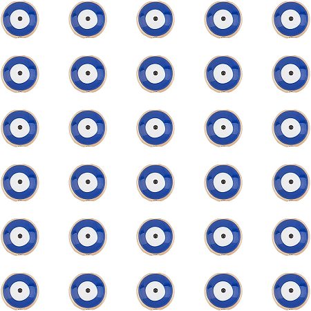 NBEADS 50 Pcs Evil Eye Enamel Alloy Beads, Double-Sided Enamel Charms Flat Round Spacer Beads for DIY Necklace Pendant Jewelry Making