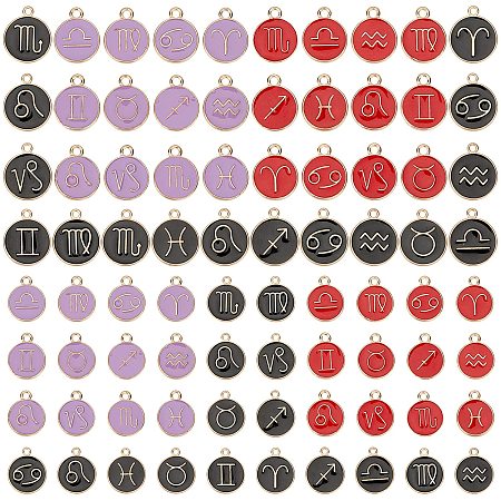 SUNNYCLUE 72Pcs 3 Colors Zodiac Charm 12 Constellation Sign Letters Alloy Pendants Double Sided Round Enamel Metal Charms Jewelry Making for DIY Necklace Bracelet Earring