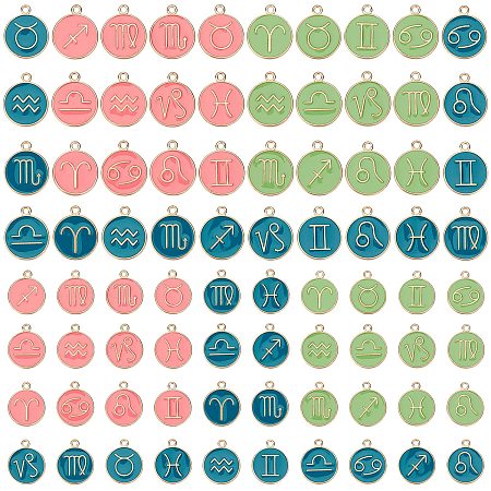 SUNNYCLUE 72Pcs 3 Colors Zodiac Charm 12 Constellation Sign Letters Alloy Pendants Double Sided Round Enamel Metal Charms Jewelry Making for DIY Necklace Bracelet Earring Supplies Accessories