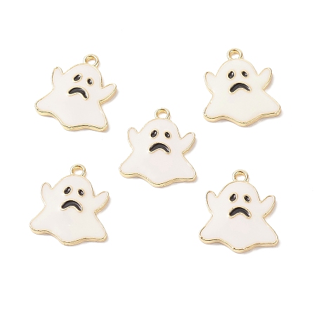 Light Gold Plated Alloy Pendants, with Enamel, Ghost, Halloween, White, 20.5x18x2mm, Hole: 2mm