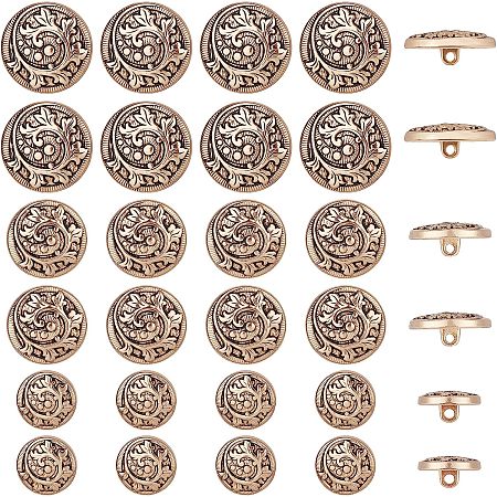 CHGCRAFT 30Pcs 3 Sizes Vintage Antique Metal Buttons Alloy Shank Buttons Flat Round with Leaf Pattern Retro Buttons for Blazer Suits Coat Uniform Jacket Light Gold, 15mm/20mm/23mm