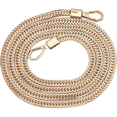 CHGCRAFT 47inch Snake Bone Chain Bag Chain Metal Flat Golden Purse Chain with Metal Snap Clasps Bag Chain Bag Strap Replacement for Handmade Bag Purse Crossbody Bag Making Crafting