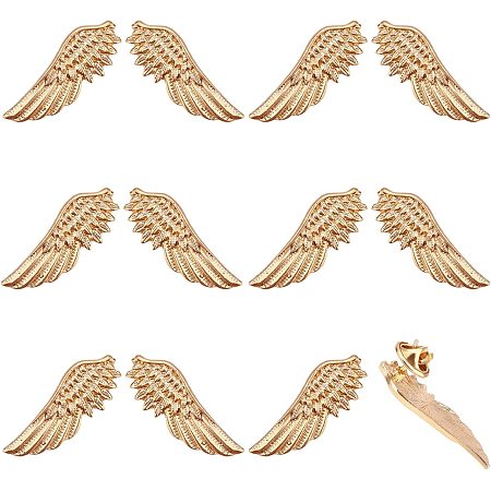 CHGCRAFT 6 Pairs Angel Wings Brooches Pin Light Gold Wing Alloy Brooches for Suit Shirt Collar Lapel Pins Sweater Shawl Coat Breastpin Accessories for Wedding Party Jewelry, 14x38x1.8mm